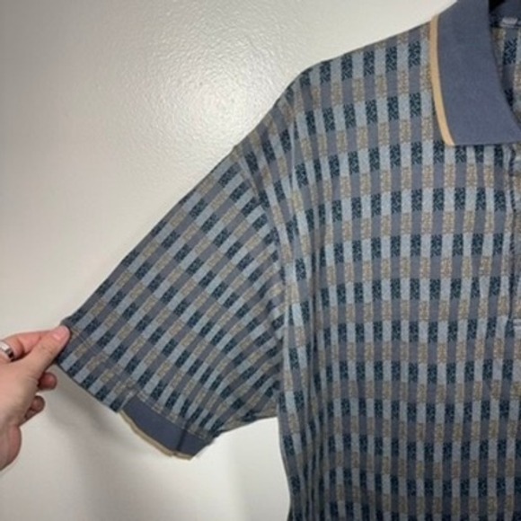 Vtg Bobby G Polo Shirt Mens Sz M Blue Geometric Pattern Short Sleeve Golf Cotton - Picture 2 of 6